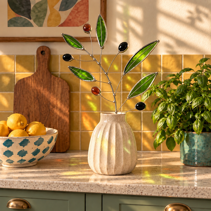 Stained Glass Olive Branch Stem – Symbol of Peace & Friendship - Samara Designs Studio