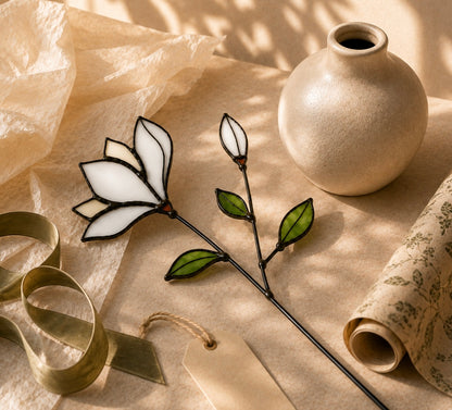 Handmade Stained Glass Magnolia Stem - Samara Designs Studio