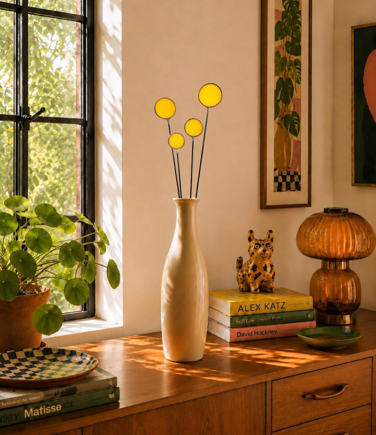 Stained Glass Billy Buttons | Set of 4 Yellow Craspedia Flower Stems
