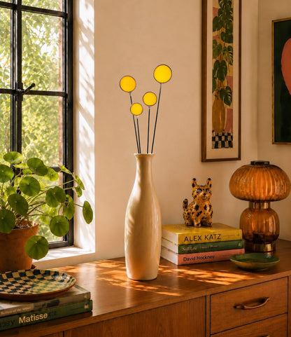 Stained Glass Billy Buttons | Set of 4 Yellow Craspedia Flower Stems
