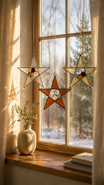 Retro Holiday Collection
Handmade Stained Glass Star Ornament Set - Samara Designs Studio