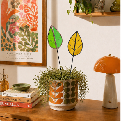Handmade Stained Glass Leaf Stems & Plant Stakes