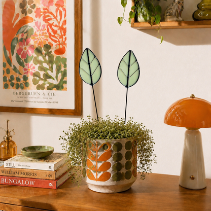 Handmade Stained Glass Leaf Stems & Plant Stakes