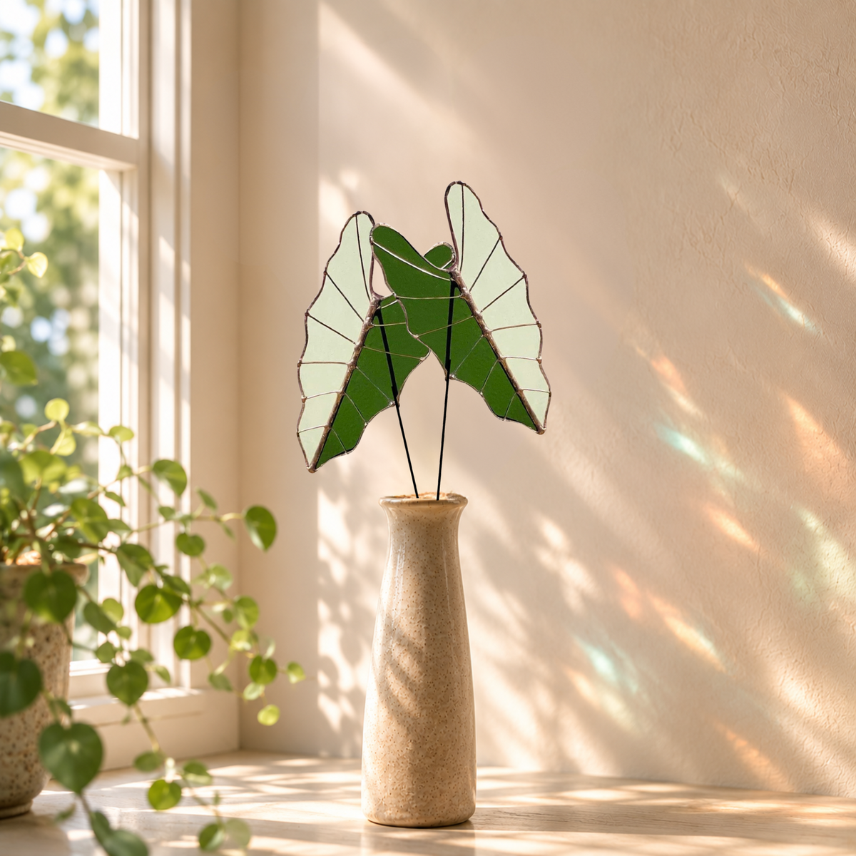 Stained Glass Alocasia Leaf Stem | Handmade Botanical Art