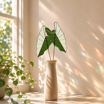 Stained Glass Alocasia Leaf Stem | Handmade Botanical Art