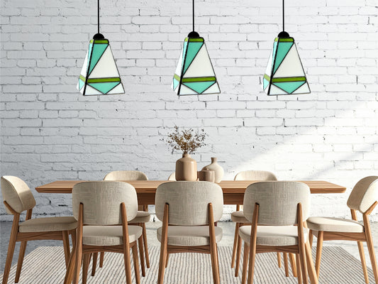 GeoGlow Mid-Century Modern Stained Glass Pendant – Designer Trio Set of 3 - Samara Designs Studio