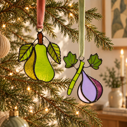 Pear & Fig Stained Glass Ornament Gift Set