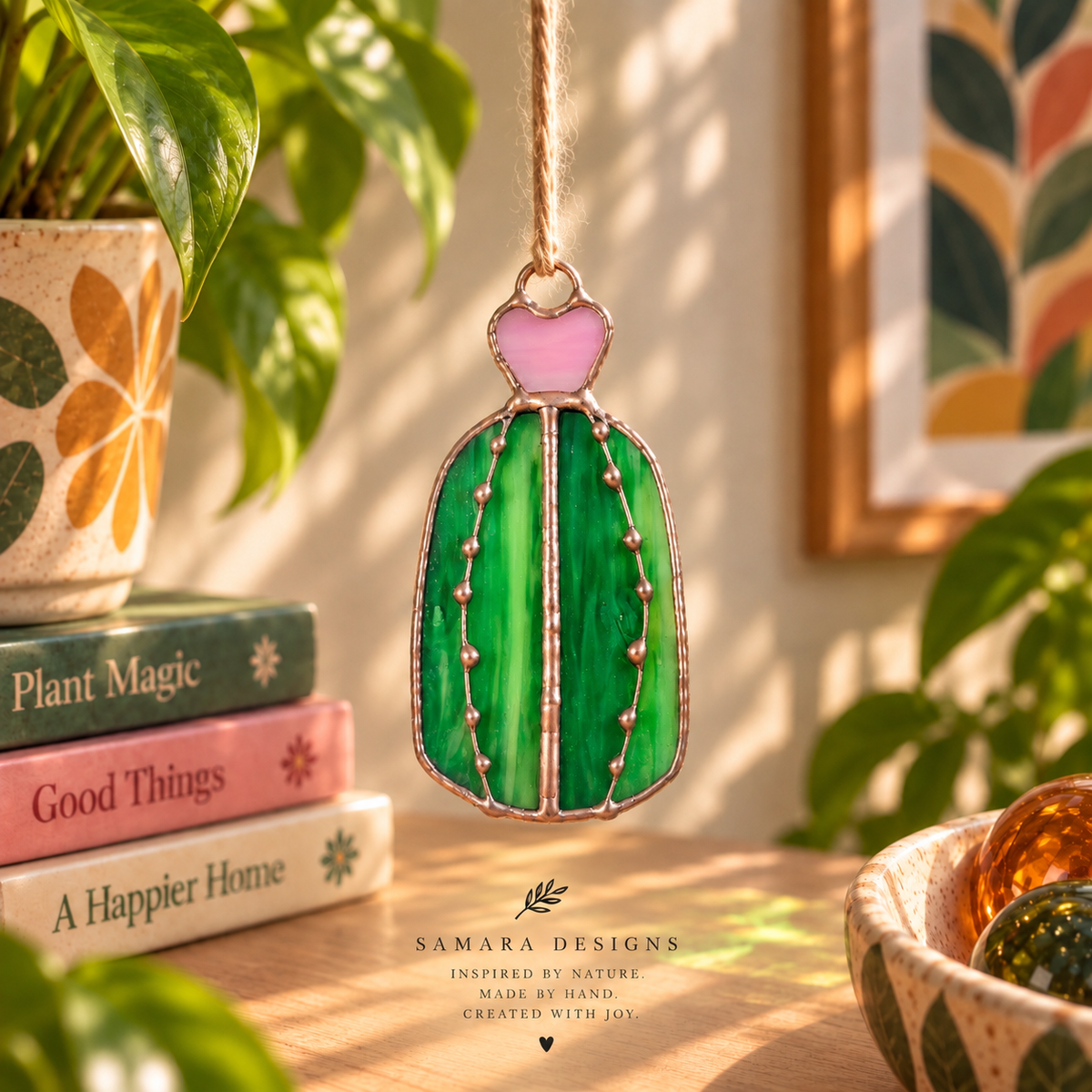 Mini Cactus Stained Glass Ornament Set