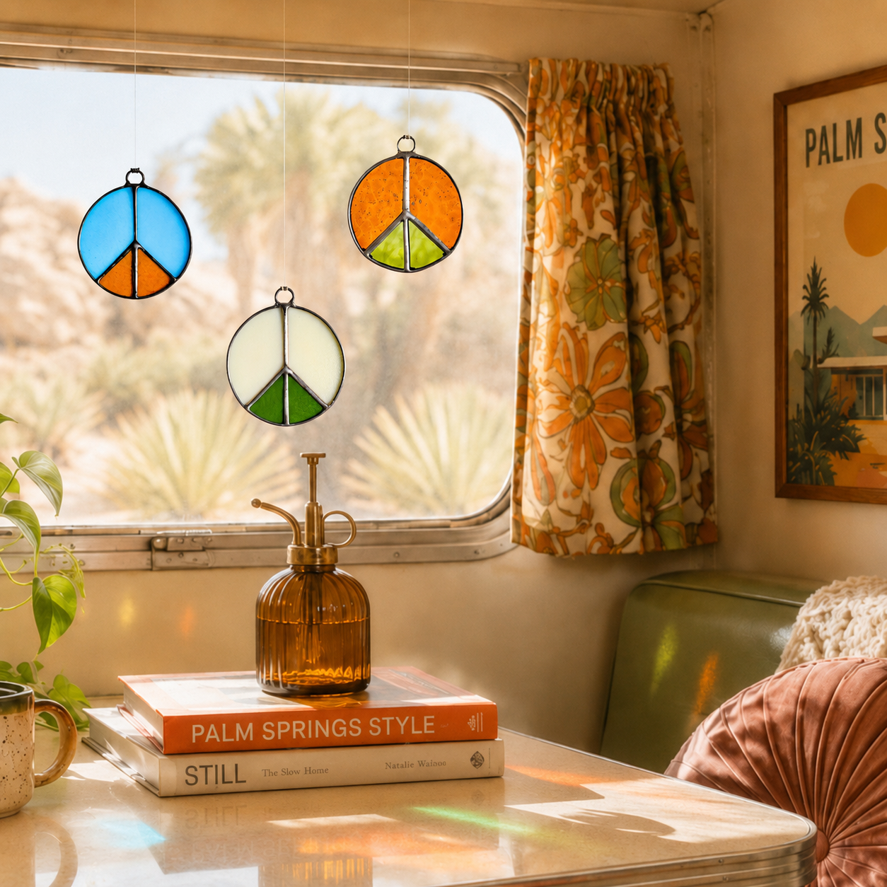 Retro Peace Sign Stained Glass Window Hanging - Samara Designs Studio