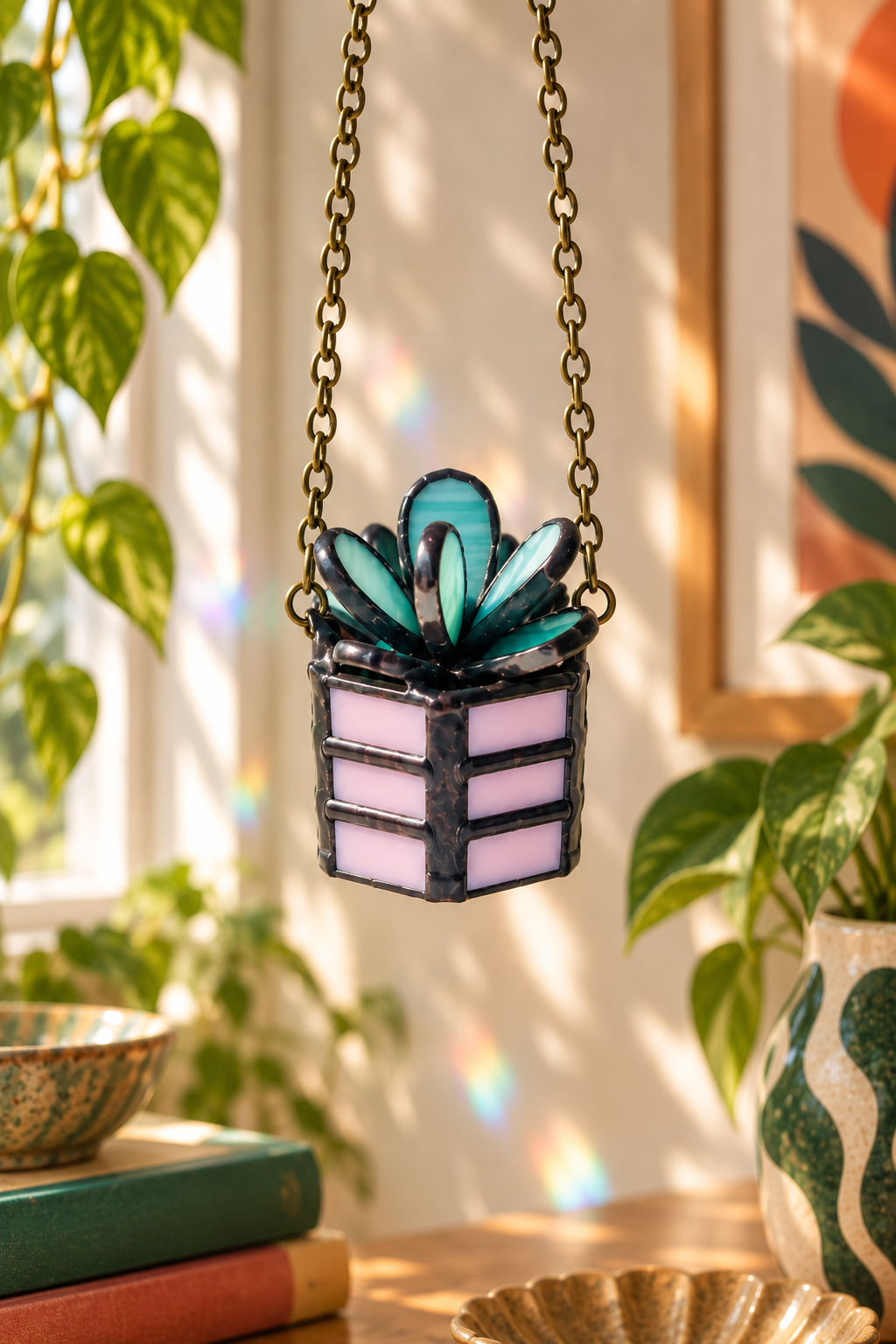 Mini Stained Glass Plant Ornaments