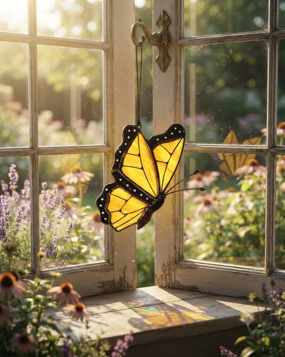 Stained Glass Monarch Butterfly Suncatcher - Samara Designs Studio