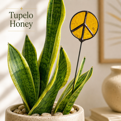 Glass Peace Sign Plant Stakes – Handmade Stained Glass Garden Decor - Samara Designs Studio