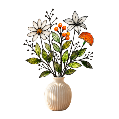 Orange Meadow | Stained Glass Botanical Bouquet - Samara Designs Studio