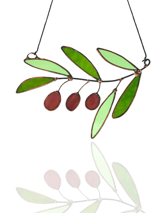 Glass Greek Olive Branch Suncatcher