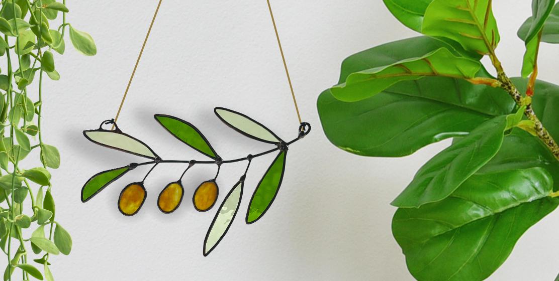 Glass Olive Branch Suncatcher