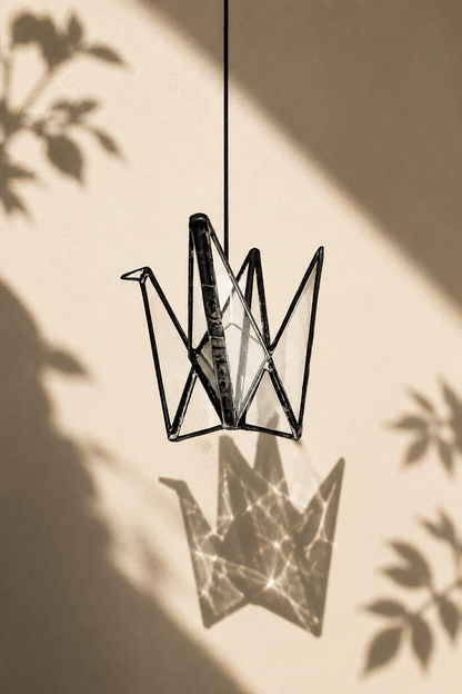 Japandi Stained Glass Origami Crane Suncatcher