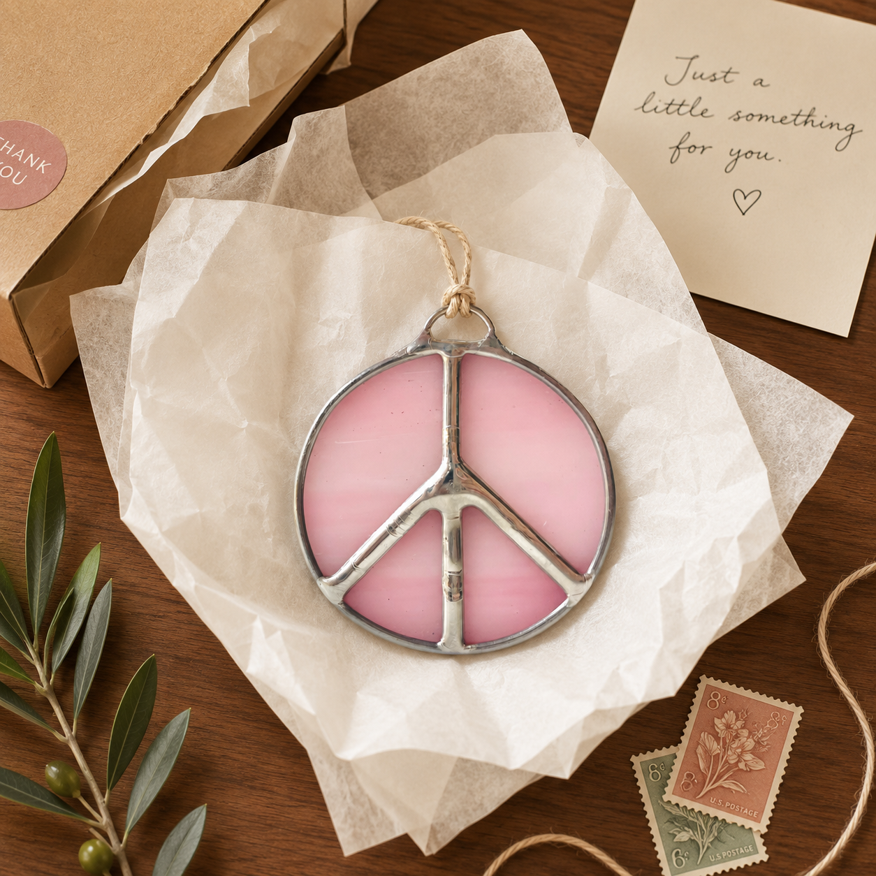 Retro Peace Sign Stained Glass Window Hanging - Samara Designs Studio