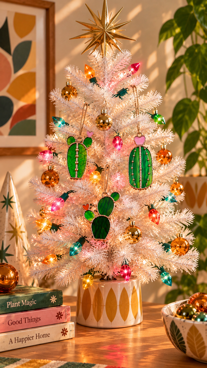 Mini Cactus Stained Glass Ornament Set