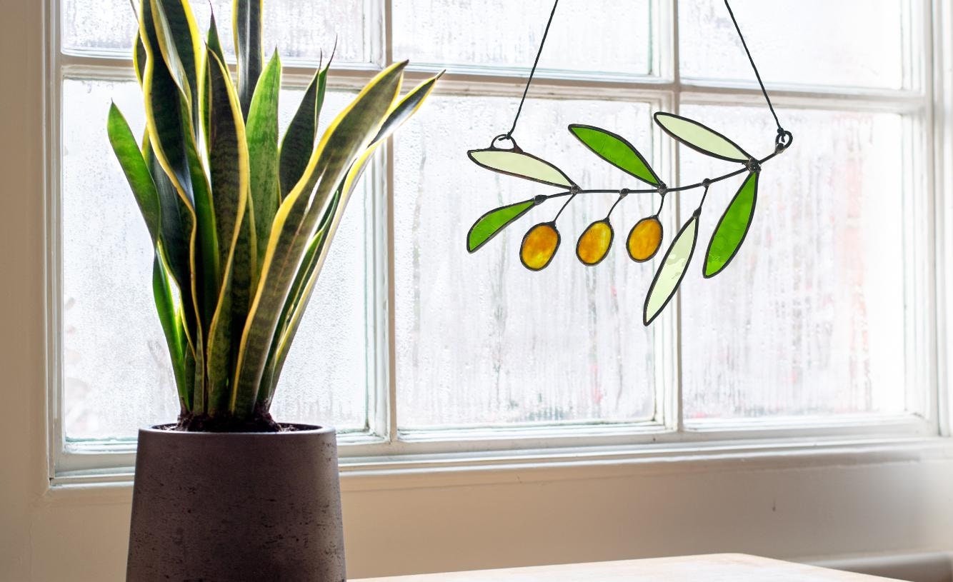 Glass Olive Branch Suncatcher