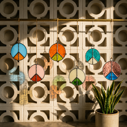 Retro Peace Sign Stained Glass Window Hanging - Samara Designs Studio