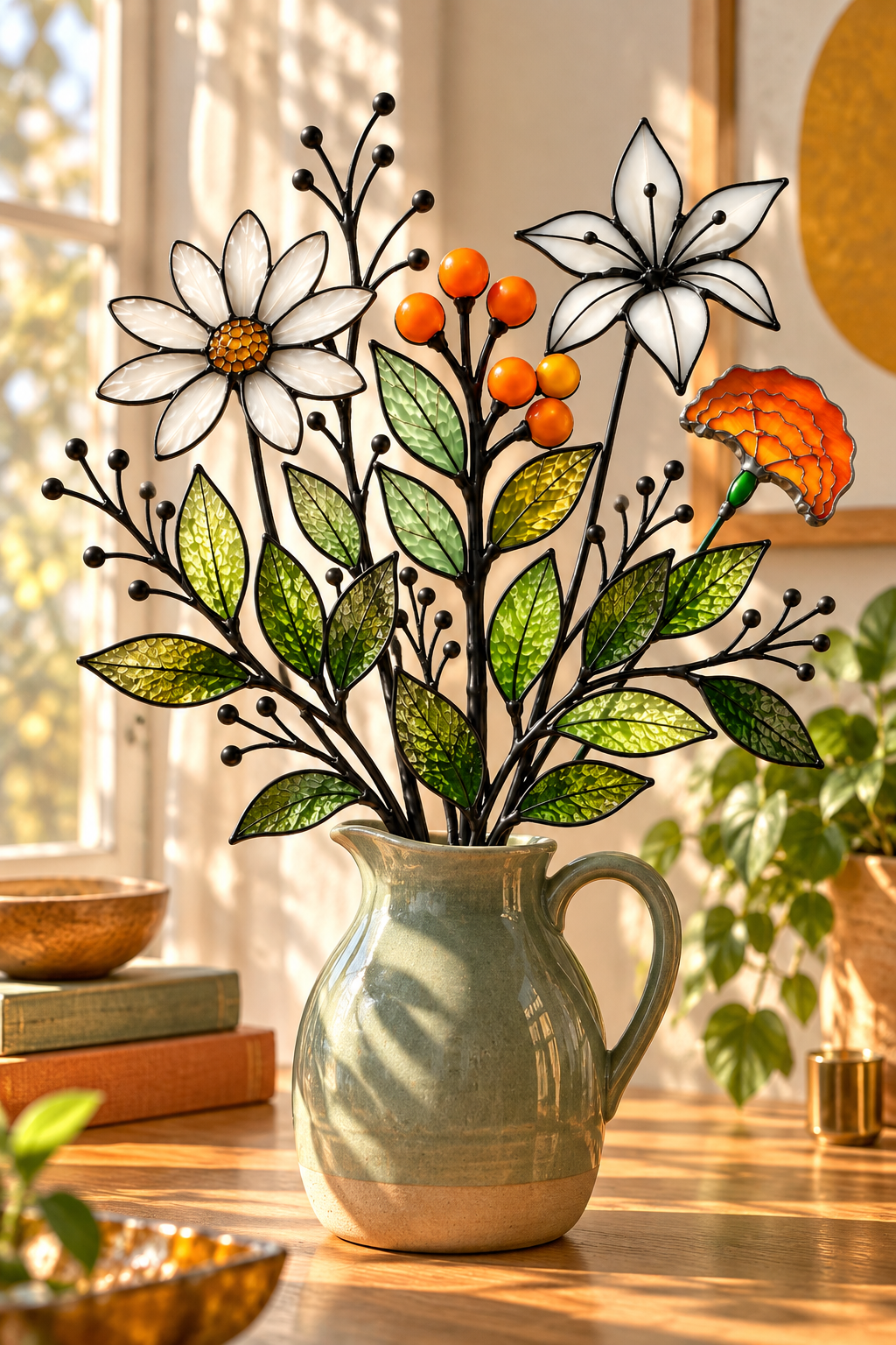 Orange Meadow | Stained Glass Botanical Bouquet - Samara Designs Studio