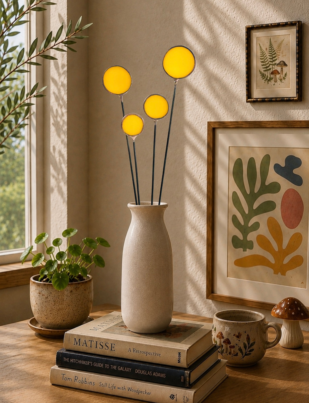 Stained Glass Billy Buttons | Set of 4 Yellow Craspedia Flower Stems