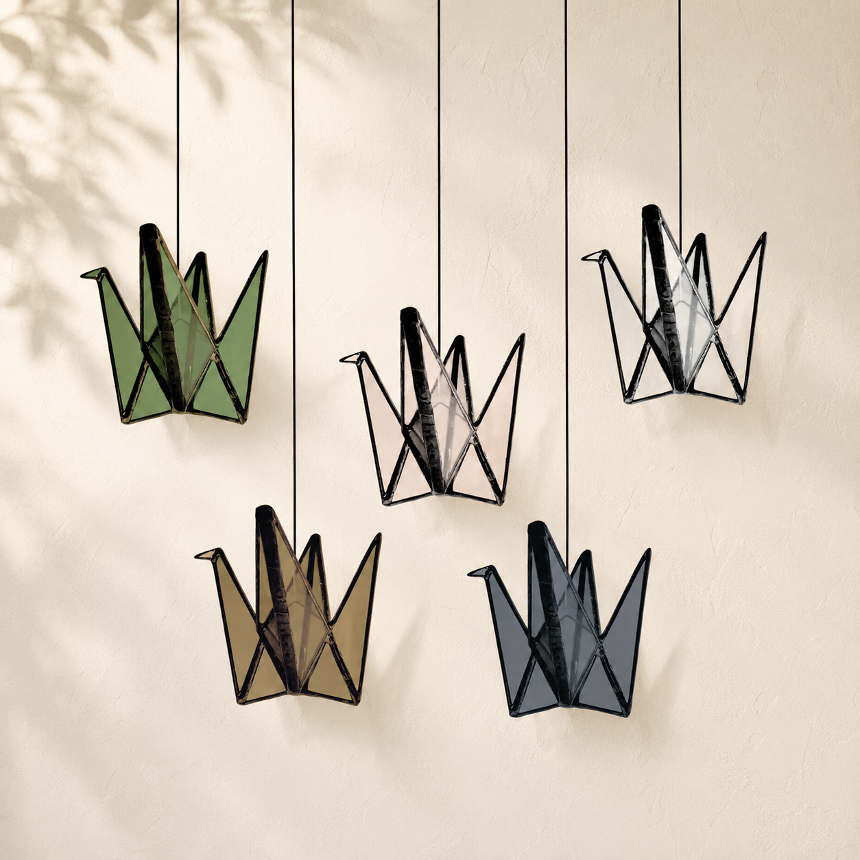 Japandi Stained Glass Origami Crane Suncatcher