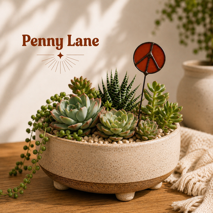 Glass Peace Sign Plant Stakes – Handmade Stained Glass Garden Decor - Samara Designs Studio