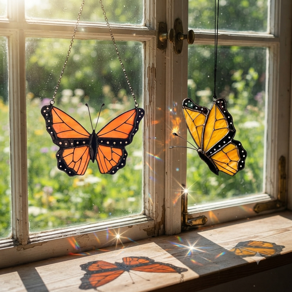 Stained Glass Monarch Butterfly Suncatcher - Samara Designs Studio