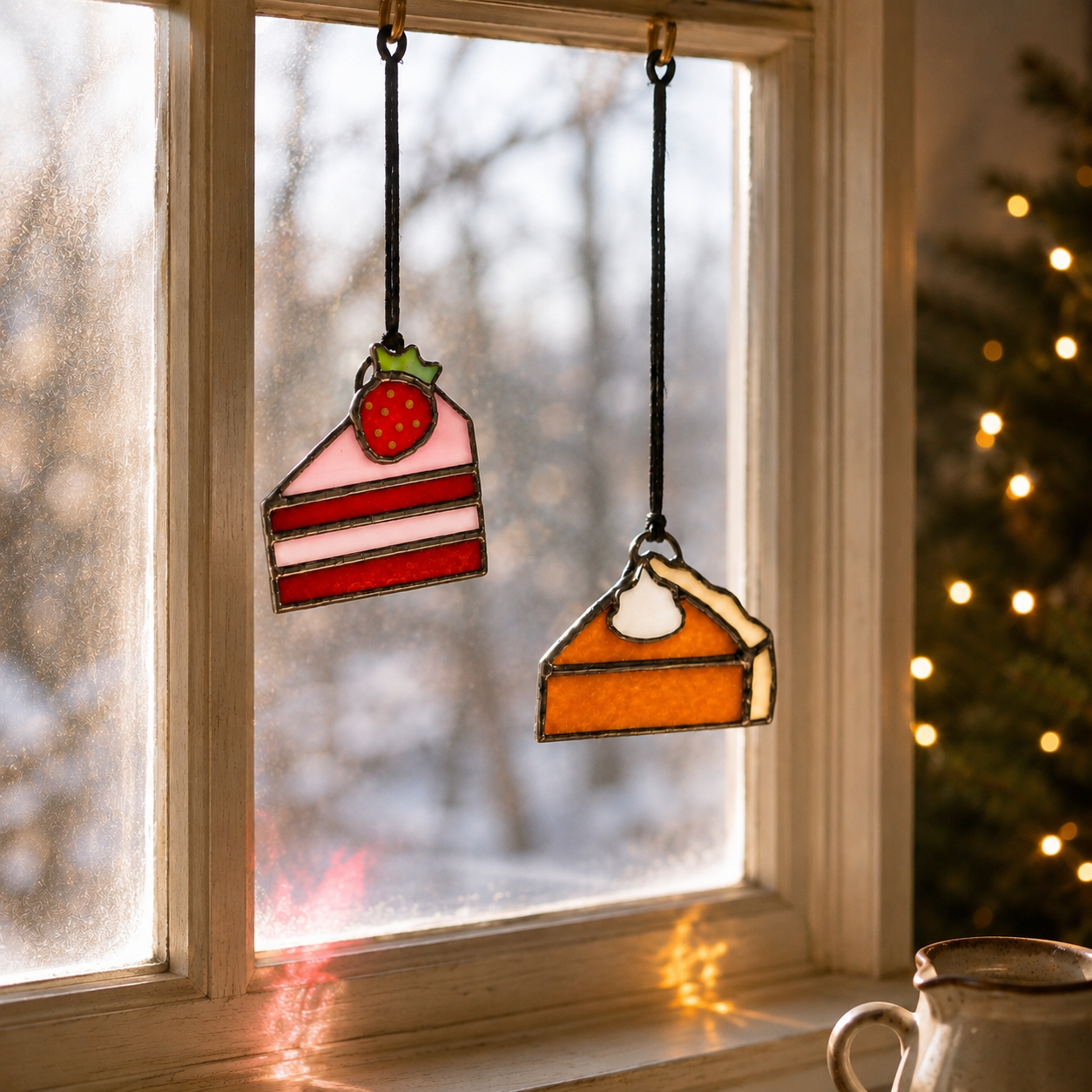 Stained Glass Cake & Pie Ornament Gift Set | Baker Gift, Christmas Ornaments & Suncatchers