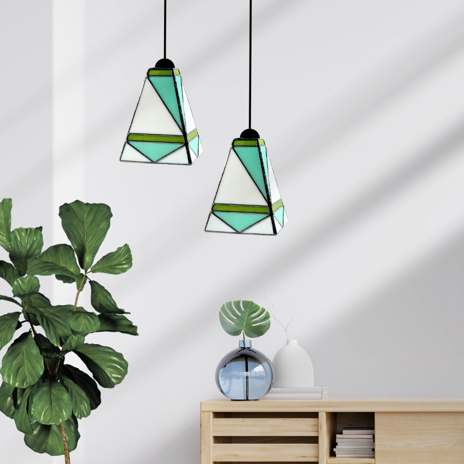 Mid Century Modern Stained Glass Pendant Light - Samara Designs Studio