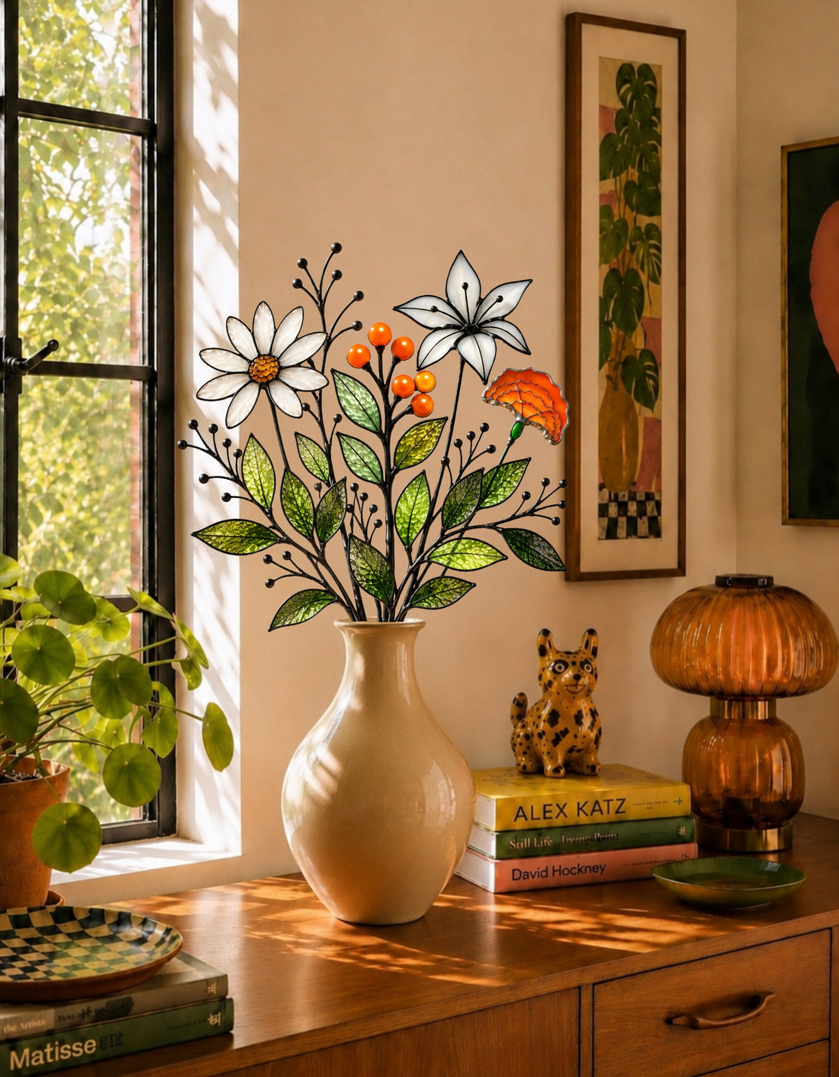 Orange Meadow | Stained Glass Botanical Bouquet - Samara Designs Studio