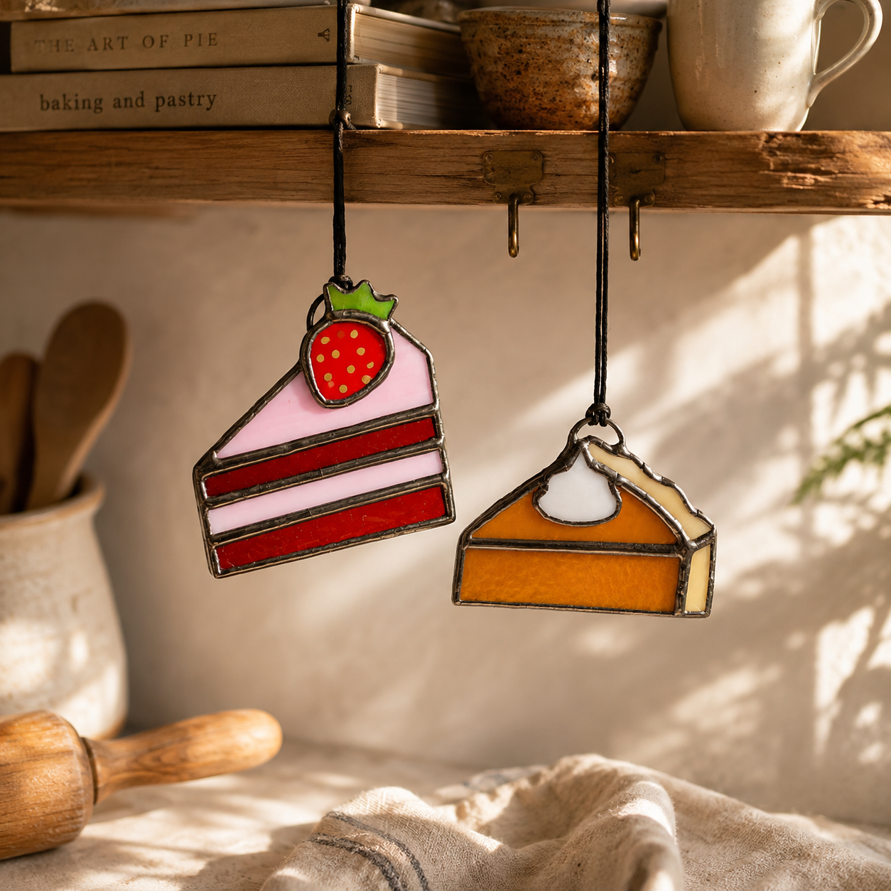 Stained Glass Cake & Pie Ornament Gift Set | Baker Gift, Christmas Ornaments & Suncatchers