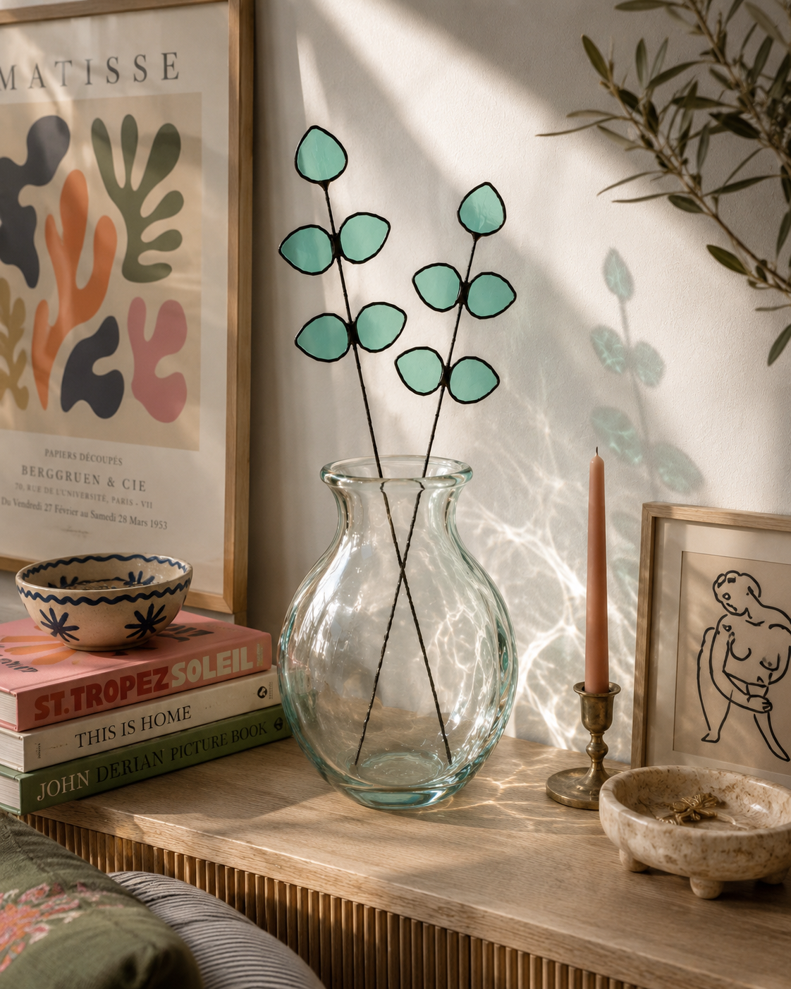Gum Drop Eucalyptus Sprig – Handmade Stained Glass Gift - Samara Designs Studio