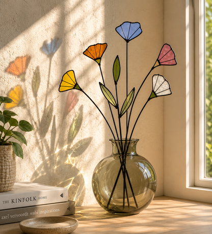 Handmade Stained Glass Wildflower Arrangement – Colorful Mixed Blooms - Samara Designs Studio
