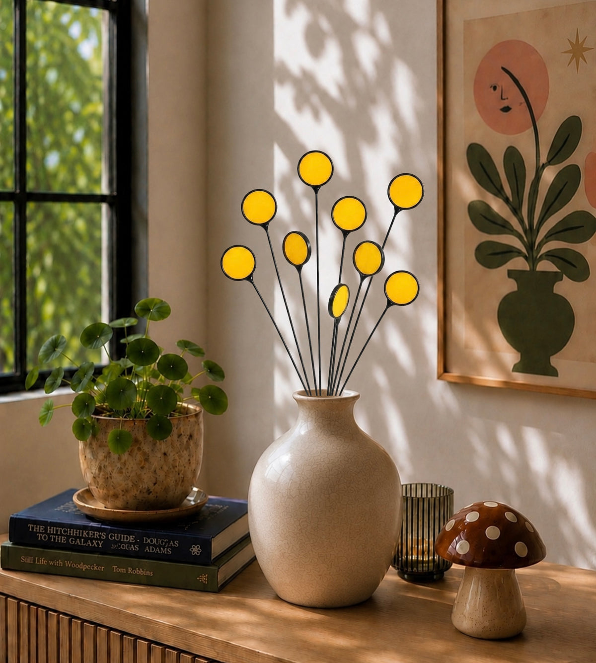 Stained Glass Billy Buttons | Set of 4 Yellow Craspedia Flower Stems