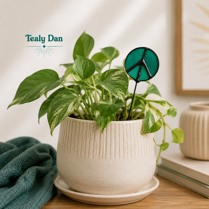 Glass Peace Sign Plant Stakes – Handmade Stained Glass Garden Decor - Samara Designs Studio