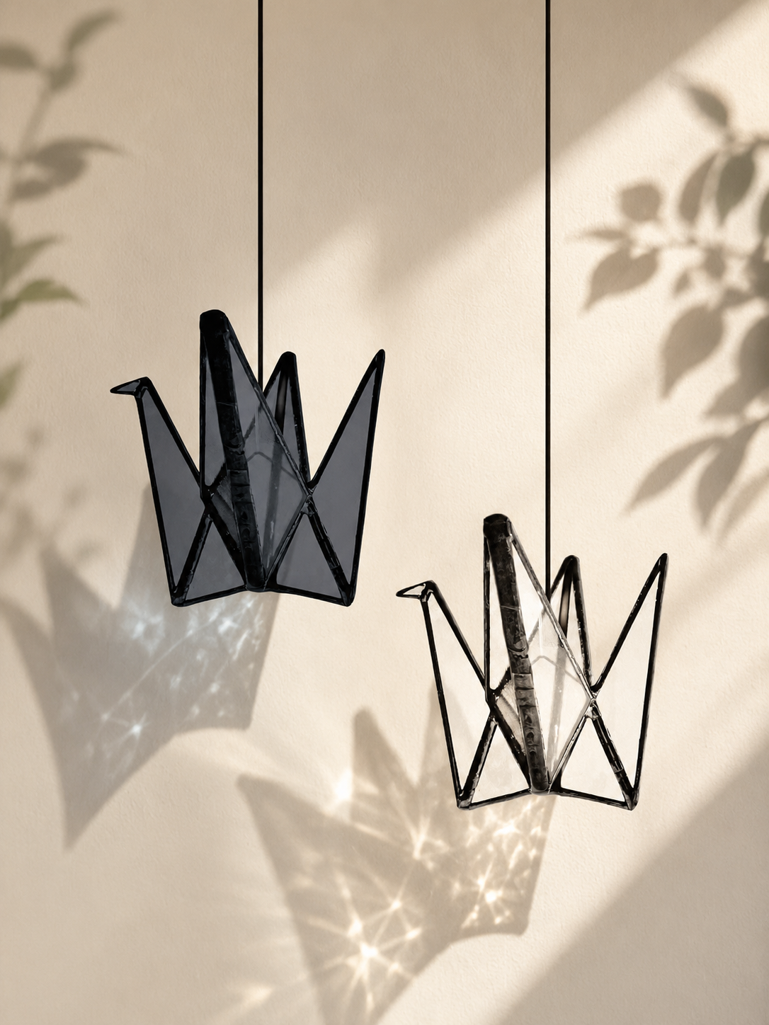 Japandi Stained Glass Origami Crane Suncatcher