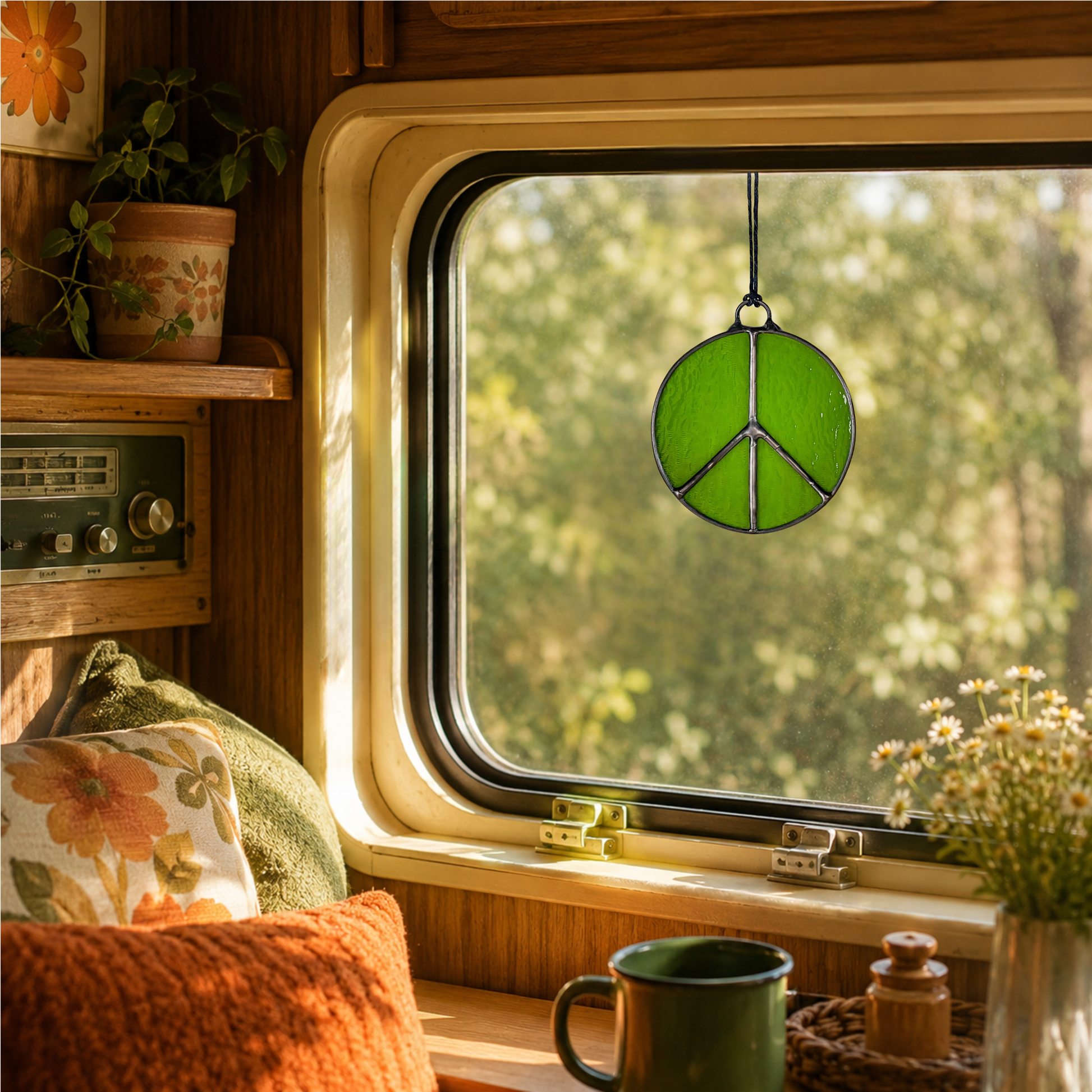 Peace Sign Stained Glass Suncatcher - Samara Designs Studio