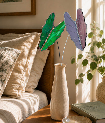 Stained Glass Alocasia Leaf Stem | Handmade Botanical Art