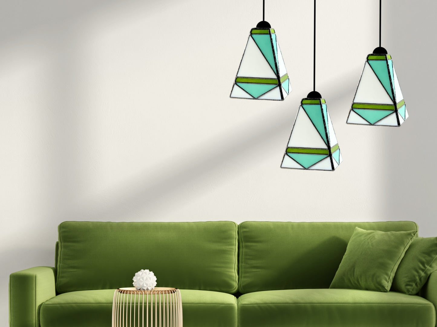 GeoGlow Mid-Century Modern Stained Glass Pendant – Designer Trio Set of 3 - Samara Designs Studio