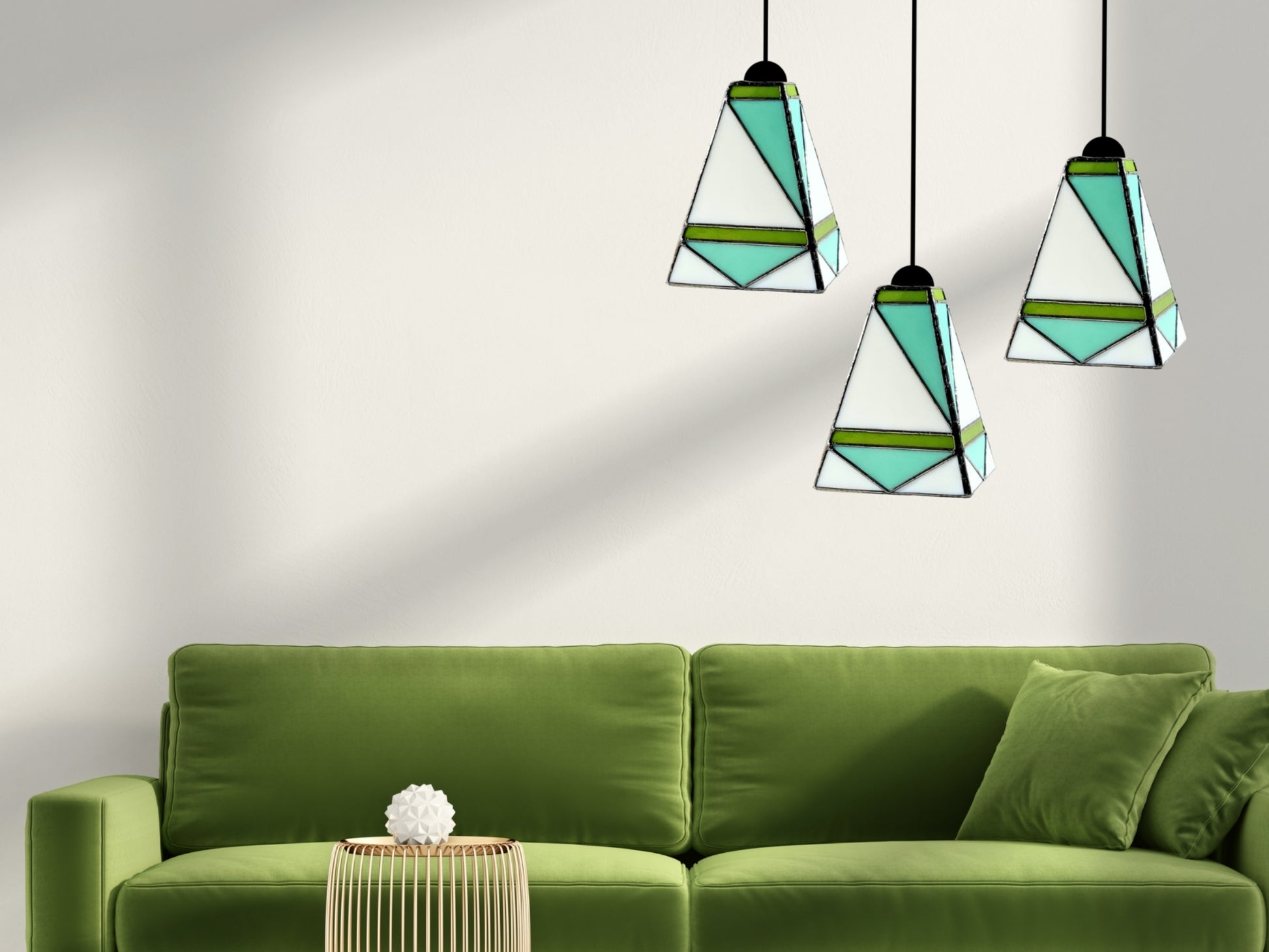GeoGlow Mid-Century Modern Stained Glass Pendant – Designer Trio Set of 3 - Samara Designs Studio
