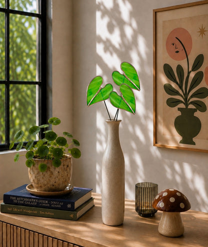 Small Stained Glass Elephant Ear Stems | Botanical Vase Decor & Plant Stakes