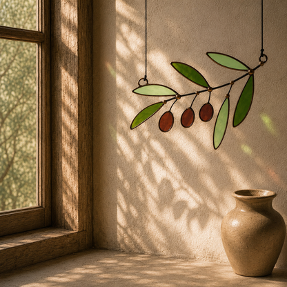 Stained Glass Olive Branch Suncatcher - Samara Designs Studio