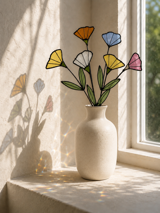 Handmade Stained Glass Wildflower Arrangement – Colorful Mixed Blooms - Samara Designs Studio