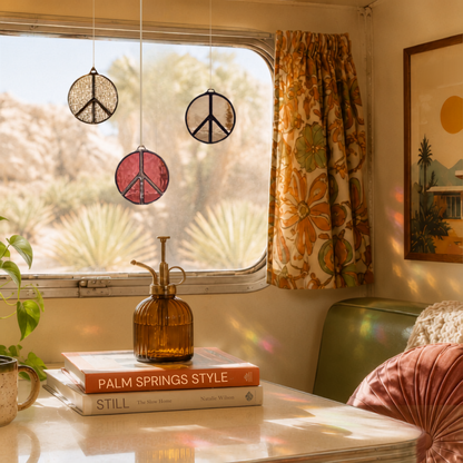 Peace Sign Stained Glass Suncatcher for Campers & Cozy Spaces - Samara Designs Studio