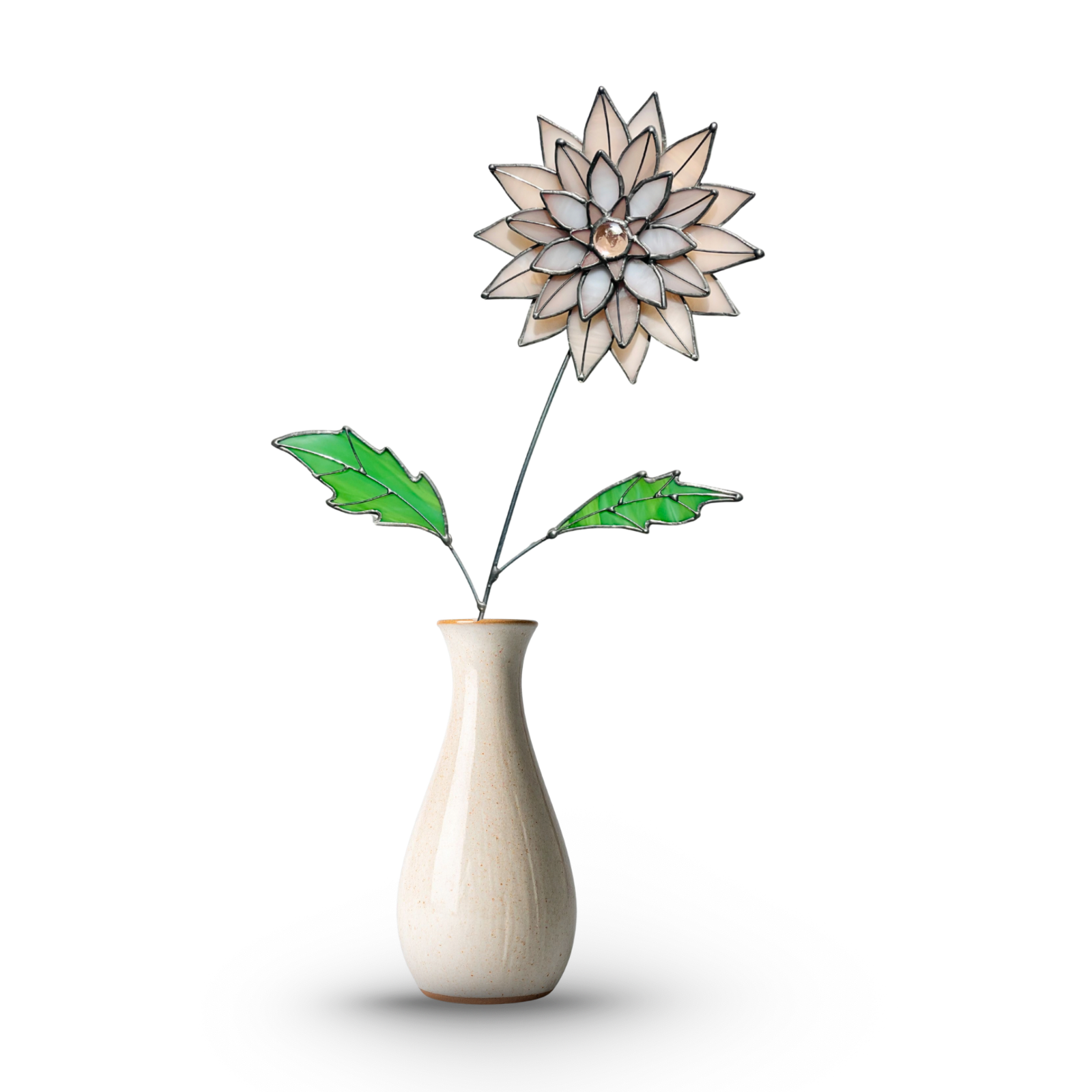 Peachy Pink 3D Stained Glass Dahlia Stem | Layered Glass Flower Art - Samara Designs Studio