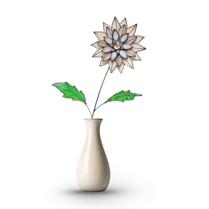Peachy Pink 3D Stained Glass Dahlia Stem | Layered Glass Flower Art - Samara Designs Studio