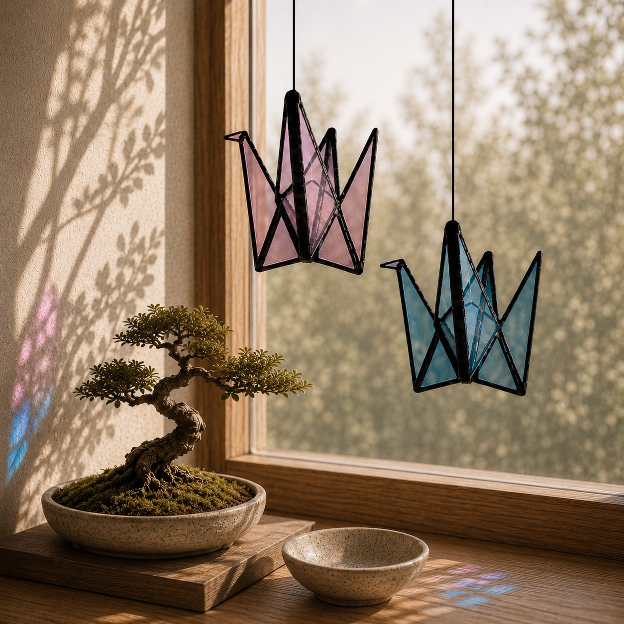 Stained Glass Origami Crane Suncatchers- Bird of Happiness - Samara Designs Studio