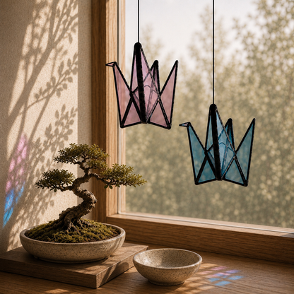 Stained Glass Origami Crane Suncatchers- Bird of Happiness - Samara Designs Studio
